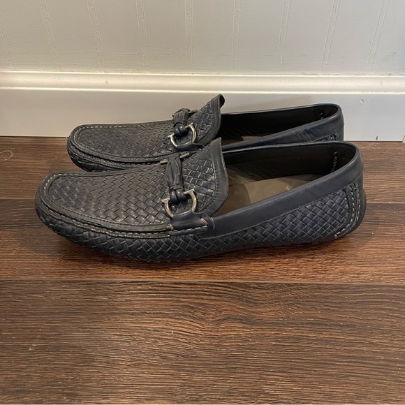 Salvatore Ferragamo Woven Leather Gancini Moccasin Driving Loafer Blue Italy 9D - Picture 4 of 11